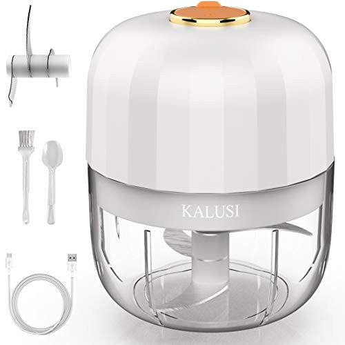 Electric Mini Garlic Chopper  KALUSI Electric Food Processor Wireless Food Chopper And Slicer Mincer Masher Blender For Fruits Onions Pepper Chili Vegetable Ginger Spice Salad  250ML  Gray