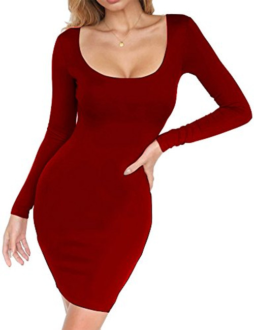 Haola Women s Scoop Neck Long Sleeve Midi Party Bodycon Dress Lady Strench Club Dress S WineRed Haola Women s Scoop Neck Long Sleeve Midi Party Bodycon Dress Lady Strench Club Dress S WineRed