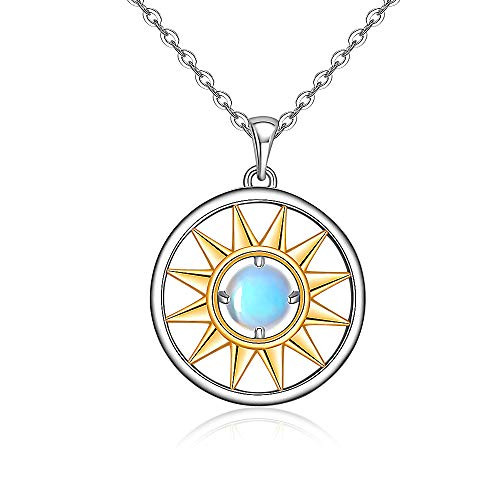 Sun Moonstone Necklace for Women Girls Magic Rainbow Moonstone Pendant Womens Necklaces Sterling Silver Wiccan Irish Fashion Moonstone Jewelry Gift