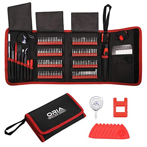 ORIA Screwdriver Set  2020 New Magnetic Repair Tools  142 in 1 Precision Screwdriver Kit with 120 Screwdrivers Bits  Portable Bag for MacBook  Laptop  Watches  Red