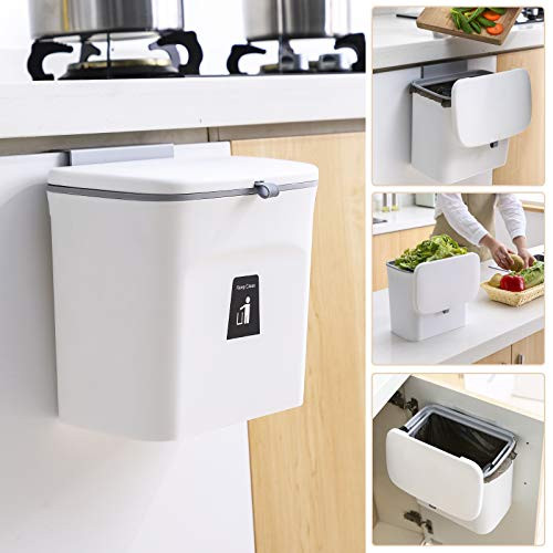 Tiyafuro 1.8 Gallon Kitchen Compost Bin for Countertop or Under Sink  Hanging Small Trash Can with Lid for Cabinet Door  Mountable Garbage Can for Bathroom  Odorless Compost Bucket White