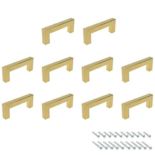 Karcy Pull Handles for Dresser Pull Handle Stainless Steel Cabinet Pull Handles Gold with 2 Sizes Screws Pack of 10