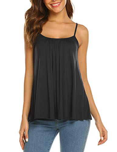 SUNAELIA Women s Plus Size Tunic Tanks Flowy Spaghetti Strap Camis Shirts Loose Swing Tank Top Camisoles Black