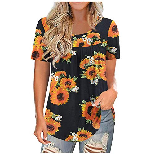 Women s Plus Size Short Sleeve Pleated Shirts Summer Blouses Tunic Tops M-4XL