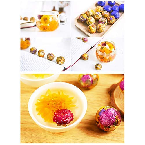 Organic Blooming Flower Tea Balls Kit Natural Herbal Blooming Tea Gift Set Handmade Press Art Teas Ball- One Flavors Mixed Flowering Tea Variety Pack of 10