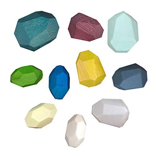 Yebobo Wooden Blocks Construction Building Toys Set 10 Pieces Colorful Rainbow Stones Toy Stacking Bricks Board Games