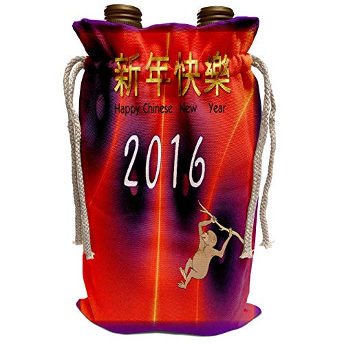 3dRose Florene - Holiday Graphic - Image of Happy 2016 Chinese New Year On Red And Purple - Wine Bag  wbg_223476_1