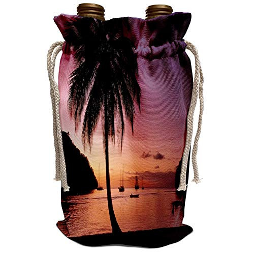 3dRose Florene Tropic Sunset - Tropic Caribbean Sunset with Sailboats - Wine Bag  wbg_80880_1