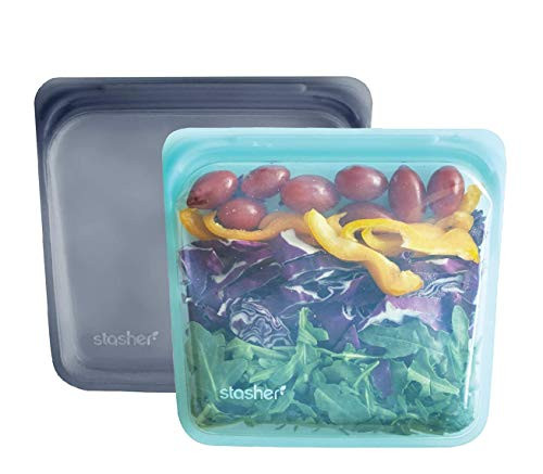 Stasher Reusable Silicone Food Bag Sandwich Bag Sous vide Bag Storage Bag Set of 2 Aqua and Grey Stasher Reusable Silicone Food Bag Sandwich Bag Sous vide Bag Storage Bag Set of 2 Aqua and Grey