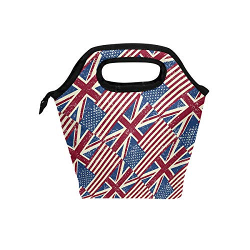 Lunch Bag UK Flag American Pattern Insulated Lunchbox Thermal Portable Handbag Food Container Cooler Reusable Outdoors Travel Work School Lunch Tote