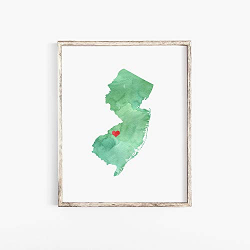 New Jersey or ANY STATE Map Art - Watercolor