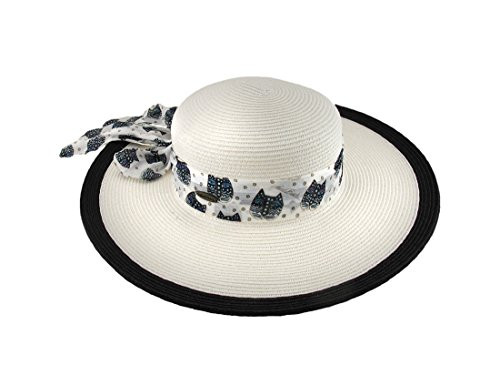 Laurel Burch Art Scarf Band Colored Trim Paper Braid Sun Hat White