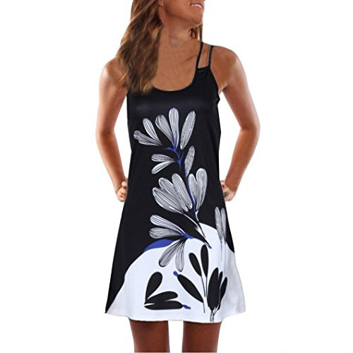 Women Dress-Han Shi Summer Vintage 3D Floral Print Bohe Tank Mini Sundress  Black  XL Women Dress-Han Shi Summer Vintage 3D Floral Print Bohe Tank Mini Sundress  Black  XL