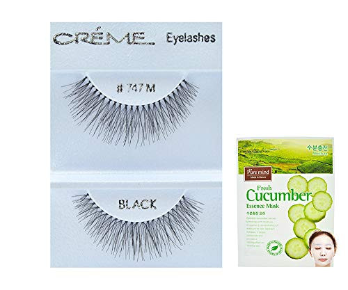 12 Pairs Creme 100 percent Human Hair Black Natural False Eyelashes Dozen Pack 747M