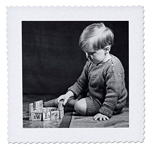 3dRose VINTAGE Magic Lantern Slide BOY PLAYING WITH BUILDING BLOCKS. - Quilt Squares  qs_334987_1