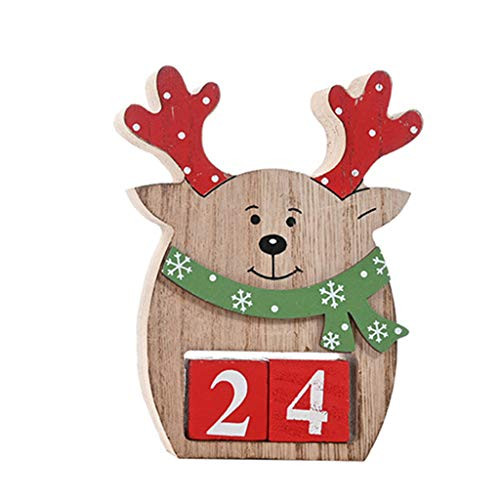 YU-NIYUT Rustic Wood Snowman Santa Claus Advent Countdown Calendar - Tabletop Christmas Countdown with Number Blocks Decoration  Creative Festive Decor Supplies