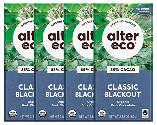Alter Eco   Classic Blackout   85 percent Pure Dark Cocoa  Fair Trade  Organic  Non-GMO  Gluten Free Dark Chocolate Bar  4 Bars