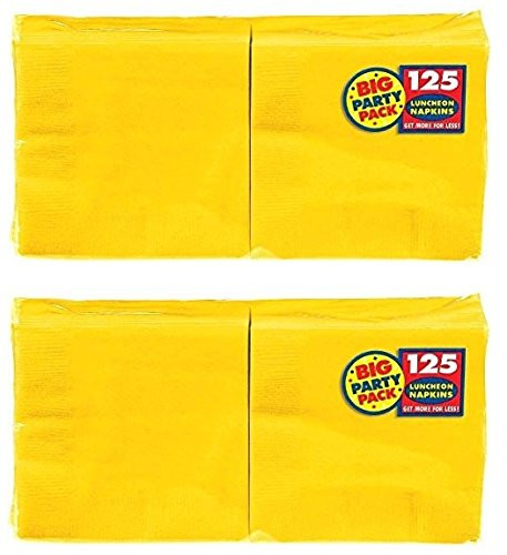 Amscan Big Party Pack Luncheon Napkins 13x13  250 Pkg  Sunshine Yellow