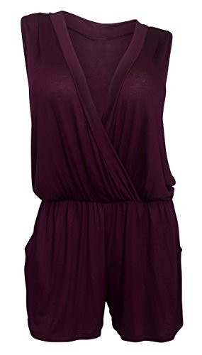 eVogues Plus Size Deep V-Neck Sleeveless Romper Wine - 1X