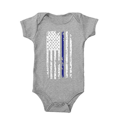 Haase Unlimited Blue Line American Flag - Support Police Bodysuit Light Gray Newborn Haase Unlimited Blue Line American Flag - Support Police Bodysuit Light Gray Newborn