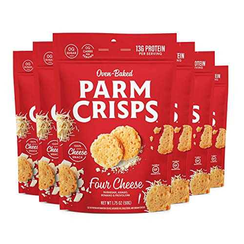 ParmCrisps Four Cheese Crisps  1.75oz  Pack of 6   Keto Gluten Free Snacks  100 percent Cheese Crisps  Gluten Free  Sugar Free  Low Carb  High Protein  Keto-Friendly