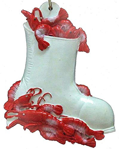 HRU Red Shrimp White Boots Christmas Tree Ornament Holiday Mardi Gras Bourbon Street Mardi Gras New Orleans Bayou Louisiana Cajun Creole Party Shrimp Boil