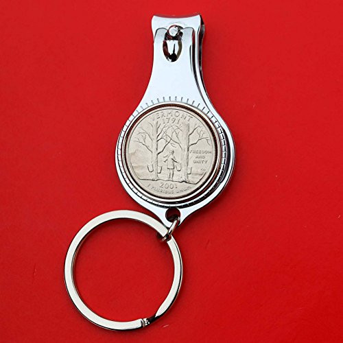 US 2001 Vermont State Quarter BU Uncirculated Coin Key Ring Bottle Opener Nail File  and  Cutter Clipper NEW - All in One