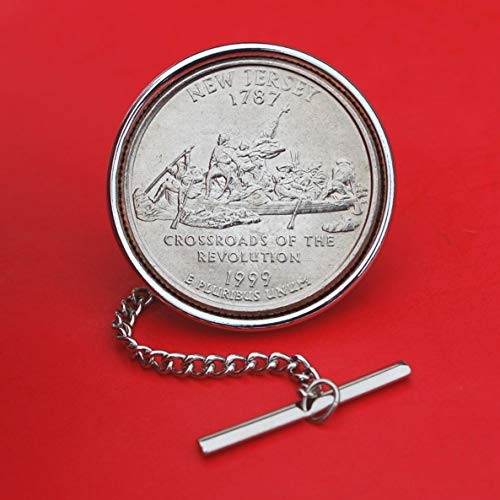 US 1999 New Jersey State Quarter BU Uncirculated 25 Cent Coin Silver Plated Tie Tac Tack BRAND NEW