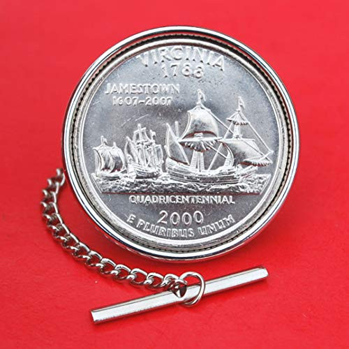 US 2000 Virginia State Quarter BU Uncirculated 25 Cent Coin Silver Plated Tie Tac Tack BRAND NEW