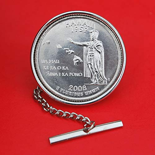 US 2008 Hawaii State Quarter BU Uncirculated 25 Cent Coin Silver Plated Tie Tac Tack BRAND NEW