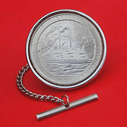 US 2011 Mississippi Vicksburg National Military Park Quarter BU Uncirculated 25 Cent Coin Silver Plated Tie Tac Tack BRAND NEW - America the Beautiful US 2011 Mississippi Vicksburg National Military Park Quarter BU Uncirculated 25 Cent Coin Silver Plated Tie Tac Tack BRAND NEW - America the Beautiful