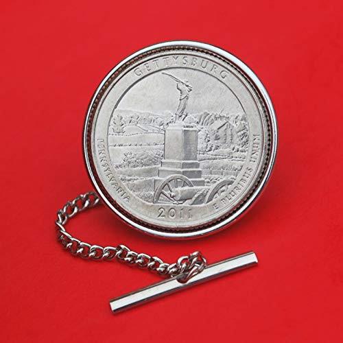 US 2011 Pennsylvania Gettysburg National Military Park Quarter BU Uncirculated 25 Cent Coin Silver Plated Tie Tac Tack BRAND NEW - America the Beautiful US 2011 Pennsylvania Gettysburg National Military Park Quarter BU Uncirculated 25 Cent Coin Silver Plated Tie Tac Tack BRAND NEW - America the Beautiful