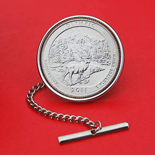 US 2011 Washington Olympic National Park Quarter BU Uncirculated 25 Cent Coin Silver Plated Tie Tac Tack BRAND NEW - America the Beautiful US 2011 Washington Olympic National Park Quarter BU Uncirculated 25 Cent Coin Silver Plated Tie Tac Tack BRAND NEW - America the Beautiful