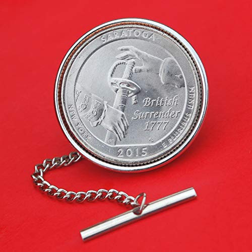 US 2015 New York Saratoga National Historical Park Quarter BU Uncirculated 25 Cent Coin Silver Plated Tie Tac Tack BRAND NEW - America the Beautiful US 2015 New York Saratoga National Historical Park Quarter BU Uncirculated 25 Cent Coin Silver Plated Tie Tac Tack BRAND NEW - America the Beautiful
