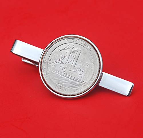 US 2011 Mississippi Vicksburg National Military Park Quarter BU Uncirculated 25 Cent Coin Silver Plated Tie Clip Clasp NEW - America the Beautiful