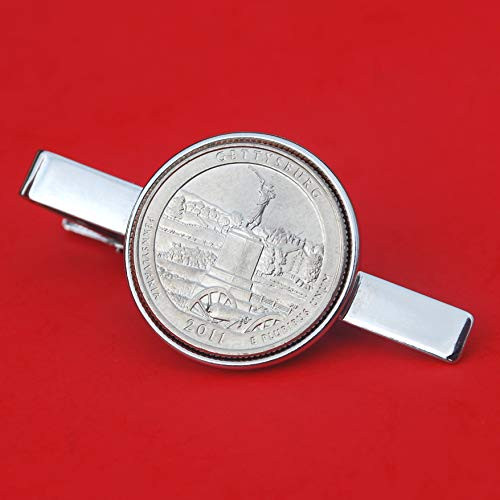 US 2011 Pennsylvania Gettysburg National Military Park Quarter BU Uncirculated 25 Cent Coin Silver Plated Tie Clip Clasp NEW - America the Beautiful US 2011 Pennsylvania Gettysburg National Military Park Quarter BU Uncirculated 25 Cent Coin Silver Plated Tie Clip Clasp NEW - America the Beautiful