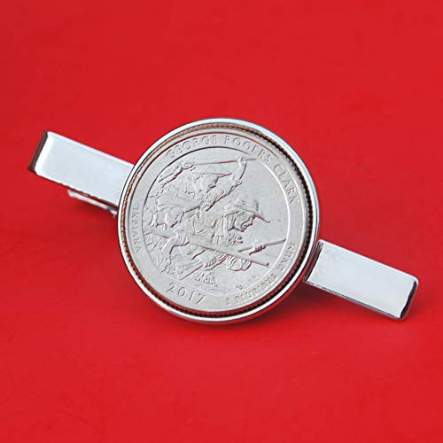 US 2017 Indiana George Rogers Clark National Historical Park Quarter BU Uncirculated 25 Cent Coin Silver Plated Tie Clip Clasp NEW - America the Beautiful US 2017 Indiana George Rogers Clark National Historical Park Quarter BU Uncirculated 25 Cent Coin Silver Plated Tie Clip Clasp NEW - America the Beautiful