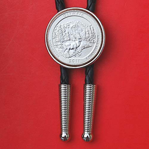 US 2011 Washington Olympic National Park Quarter BU Uncirculated Coin Simple Silver Slide 36 inch Black Leatherette Cord Bolo Tie NEW - America the Beautiful US 2011 Washington Olympic National Park Quarter BU Uncirculated Coin Simple Silver Slide 36 inch Black Leatherette Cord Bolo Tie NEW - America the Beautiful