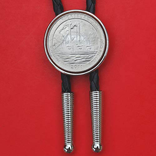 US 2011 Mississippi Vicksburg National Military Park Quarter BU Uncirculated Coin Simple Silver Slide 36 inch Black Leatherette Cord Bolo Tie NEW - America the Beautiful US 2011 Mississippi Vicksburg National Military Park Quarter BU Uncirculated Coin Simple Silver Slide 36 inch Black Leatherette Cord Bolo Tie NEW - America the Beautiful