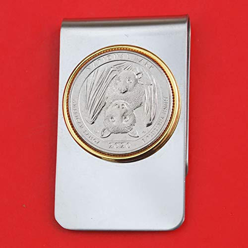 US 2020 the National Park of American Samoa Quarter BU Uncirculated Coin Two Toned Money Clip New - Samoan Fruit Bat Mother Hanging in a Tree with Her Pup