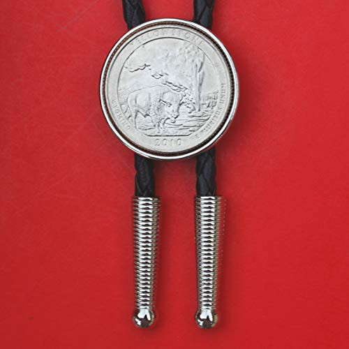 US 2010 Wyoming Yellowstone National Park Quarter BU Uncirculated Coin Simple Silver Slide 36 inch Black Leatherette Cord Bolo Tie NEW - America the Beautiful US 2010 Wyoming Yellowstone National Park Quarter BU Uncirculated Coin Simple Silver Slide 36 inch Black Leatherette Cord Bolo Tie NEW - America the Beautiful
