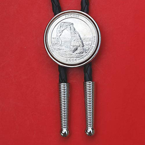 US 2014 Utah Arches National Park Quarter BU Uncirculated Coin Simple Silver Slide 36 inch Black Leatherette Cord Bolo Tie NEW - America the Beautiful US 2014 Utah Arches National Park Quarter BU Uncirculated Coin Simple Silver Slide 36 inch Black Leatherette Cord Bolo Tie NEW - America the Beautiful