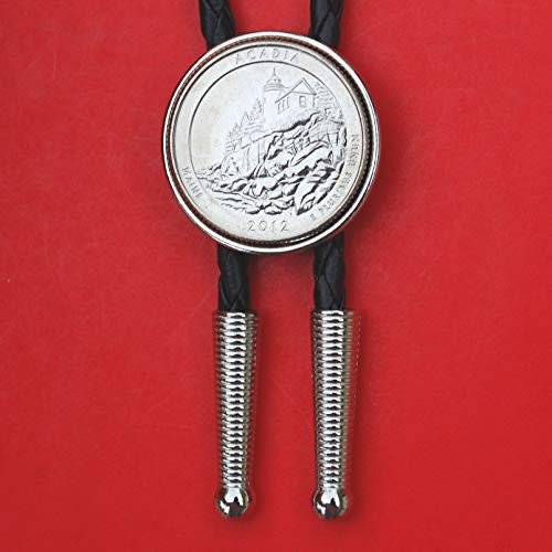 US 2012 Maine Acadia National Park Quarter BU Uncirculated Coin Simple Silver Slide 36 inch Black Leatherette Cord Bolo Tie NEW - America the Beautiful US 2012 Maine Acadia National Park Quarter BU Uncirculated Coin Simple Silver Slide 36 inch Black Leatherette Cord Bolo Tie NEW - America the Beautiful