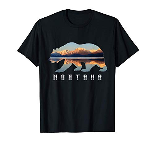 Montana Bear with Glacier National Park Lake Image Souvenir T-Shirt