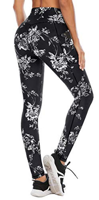 Heathyoga Womens Printed Leggings with Pockets High Waisted Printed Yoga Pants with Pockets Workout Leggings Running Tights  Peony  Large
