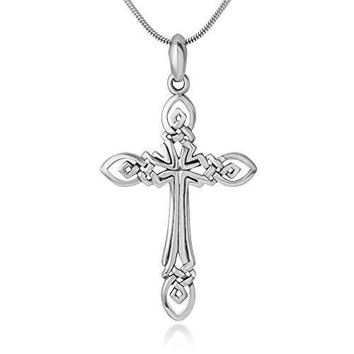 925 Sterling Silver Celtic Antique Cross Pendant Necklace  18 inch Chain