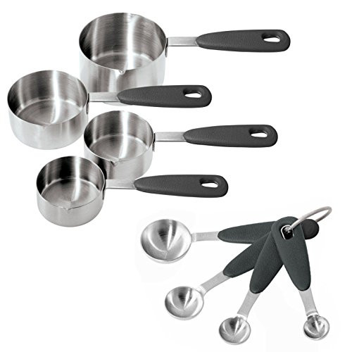 OGGI 8pc Stainless Steel Measuring Cup  and  Spoon Set with Soft Grip Handles
