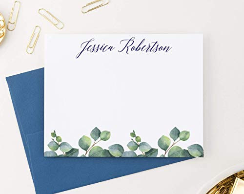 Eucalyptus Leaves Personalized Stationary with Envelopes  FLAT NOTE CARDS  Eucalyptus Personalized Stationery Set for Women  Greenery Personalized Note Cards  Your Choice of Colors and Quantity