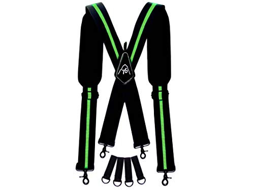 Tool Belt Suspenders- Heavy Duty Work Suspenders for Men  Adjustable  Comfortable and Padded -Includes- Tool Belt Loops and Strong Trigger Snap Clips by ToolsGold  Green
