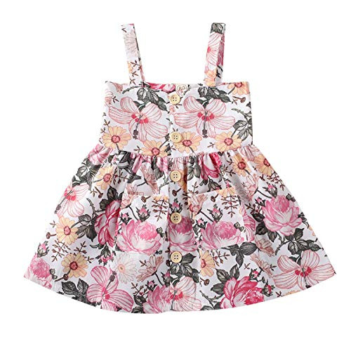 Toddler Baby Girls Summer Sling Floral Sleeveless Halter Dress Casual Sundress Summer Outfits  Floral Dress  18-24 Months